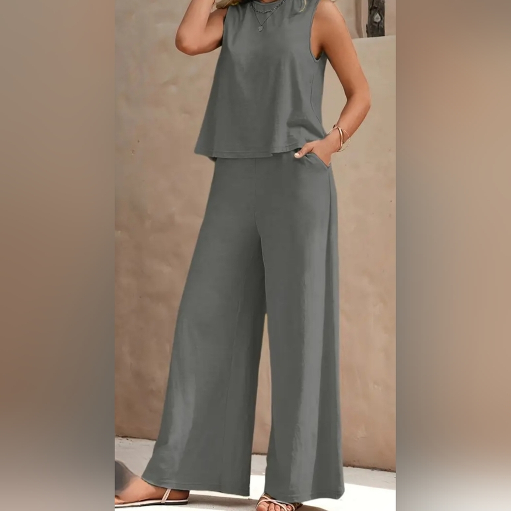 Two-peice Tank Top & Wide-legged Pants Set